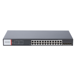 Switch PoE Smart Managed Hikvision, 28 porturi, 24x Gigabit PoE, 2x Gigabit RJ45, 2x Gigabit SFP, buget PoE 230W, Long Range 300m, PoE Watchdog, VLAN, QoS, STP/RSTP, Link Aggregation, protectie 6kV, DS-3E1528P-EI/M [1]
