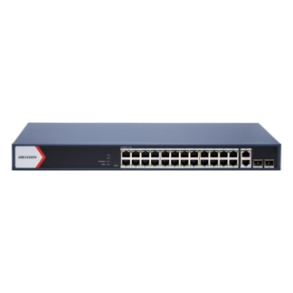 Switch PoE Smart Managed Hikvision, 28 porturi, 24x Gigabit PoE, 2x Gigabit RJ45, 2x Gigabit SFP, buget PoE 230W, PoE Watchdog, Long Range 300m, VLAN, QoS, Link Aggregation, protectie 6kV, DS-3E1528P-EI/M [1]