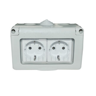 Priza dubla cu capac SPIN Antigron, 250V, 16A, IP55, montaj aparent, SPN1302, A0057514