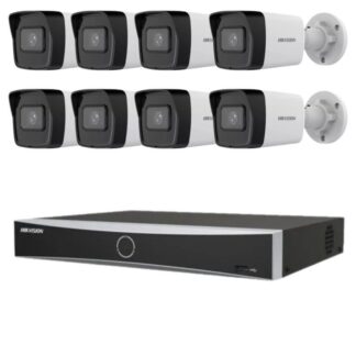 Sistem supraveghere video IP Hikvision 8 camere 4MP 2K, IR 30m, Detectie persoane si vehicule, NVR AcuSense 8 canale PoE, Acces de pe telefon