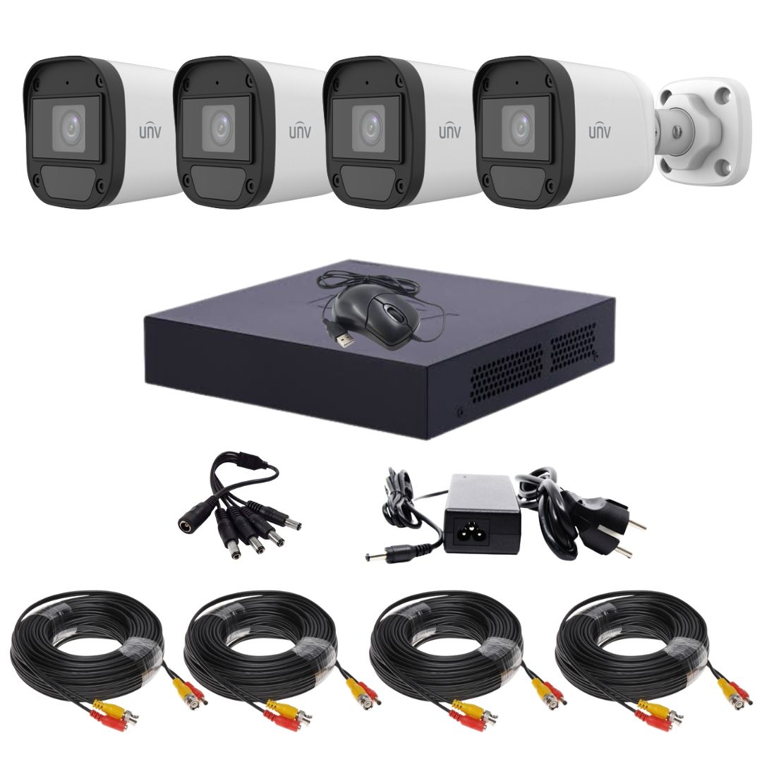 Sistem supraveghere video Uniview pentru casa, 4 camere Full HD de exterior/interior, Microfon incorporat, Vedere nocturna 20m, Vizualizare imagini de pe telefon [1]