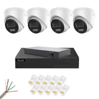 Sistem supraveghere video IP HiLook, 4 camere 6MP pentru curte si casa, Iluminare duala 30m, Microfon si difuzor, Detectie inteligenta persoane si vehicule, Acces de pe telefon [1]