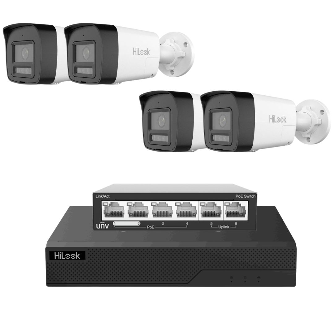 Sistem supraveghere video IP HiLook 4 camere 6MP pentru locuinta si curte, Iluminare duala 30m, Microfon si difuzor, Alarma sonora si luminoasa, Detectie inteligenta, Vizualizare de pe telefon [1]