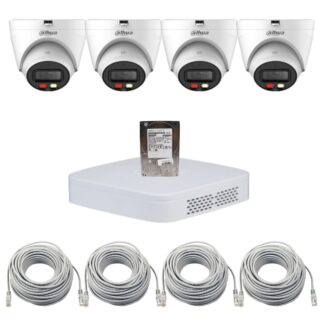 Sistem supraveghere video IP Dahua 4 camere 4MP 2K pentru curte si locuinta, Iluminare duala 30m, Microfon incorporat, Detectie inteligenta persoane, NVR PoE, HDD 1TB, Vizualizare de pe telefon