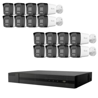 Sistem supraveghere video IP HiLook 16 camere 6MP pentru curte, depozite si spatii comerciale, Iluminare duala 30m, Microfon si difuzor, Alarma activa, Detectie inteligenta, NVR 16 canale, Vizualizare de pe telefon