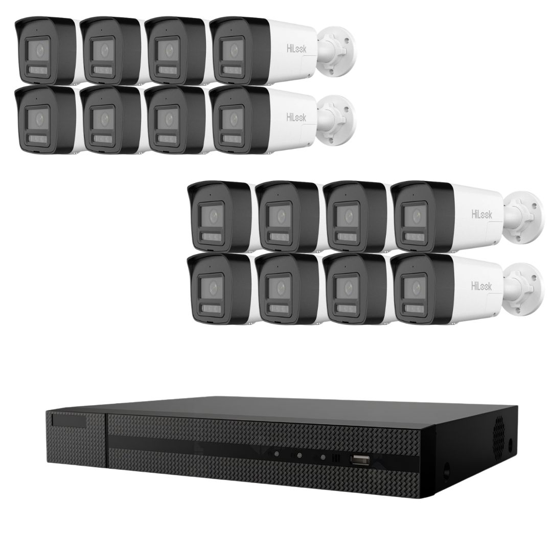 Sistem supraveghere video IP HiLook 16 camere 6MP pentru curte, depozite si spatii comerciale, Iluminare duala 30m, Microfon si difuzor, Alarma activa, Detectie inteligenta, NVR 16 canale, Vizualizare de pe telefon