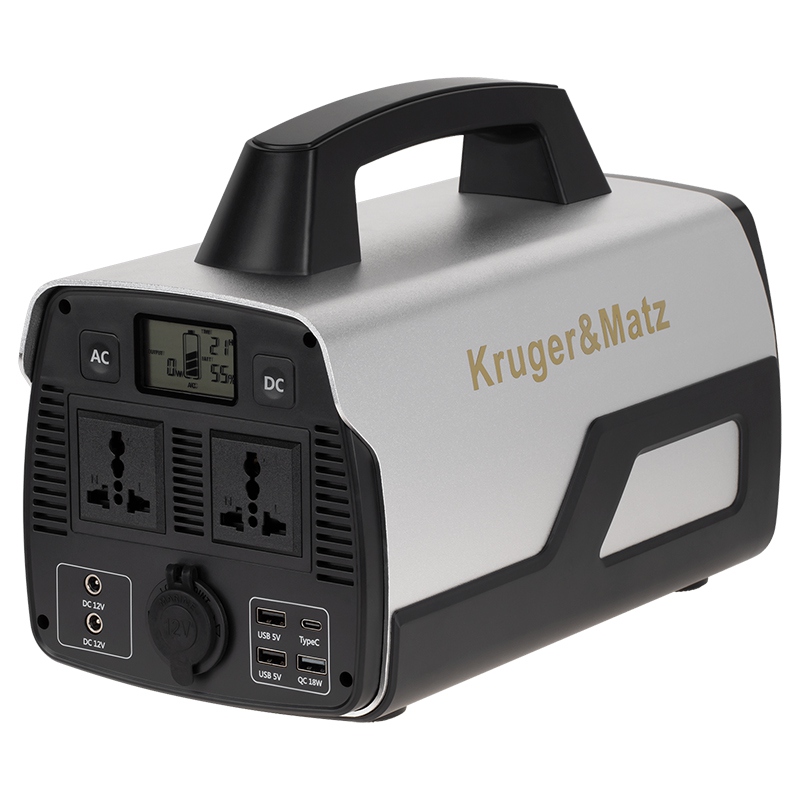 Statie de alimentare mobila Kruger&amp;Matz Power Box, 518Wh, 140000mAh, 500W, putere varf 1000W, USB-C PD 18W, USB QC3.0 18W, incarcare solara MPPT, KM9000-T500
