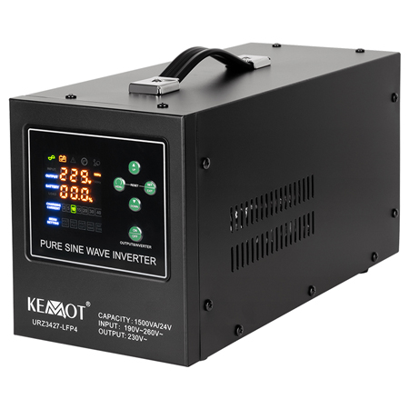 UPS centrala termica KEMOT PROsinus-1500/24-LFP4, 1500VA, 1050W, sinus pur, acumulator extern 24V 50-200Ah, incarcare pana la 15A, timp transfer ≤4ms, faza fixa, display LED, functie UPS/redresor/invertor, URZ3427-LFP4
